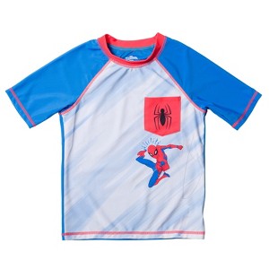 Marvel Avengers Spider-Man Hulk Black Panther Iron Man Thor Rash Guard Swim Shirt Toddler - 1 of 4