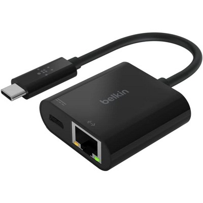 Belkin USB-C To Ethernet + Charge Adapter - Gigabit Ethernet Port  Compatible with USB-C Devices Black INC001btBK