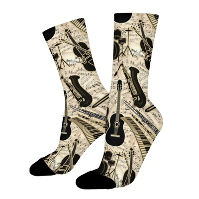 Sheet Music And Instruments Women Printed Crew Socks Funny Funky Socks Soft Polyester Novelty Gifts for Artists Men