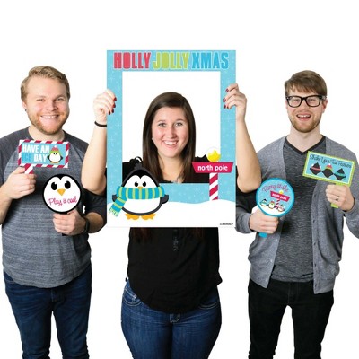 Big Dot of Happiness Holly Jolly Penguin - Holiday and Christmas Party Selfie Photo Booth Picture Frame and Props - Printed on Sturdy Material