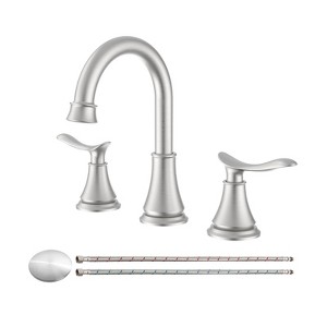 8" Widespread Bathroom Sink Faucet Brushed Nickel Lavatory Faucet 360° Swivel Spout Vanity Basin  with Pop Up Drain Assembly and Water Supply Hoses - 1 of 4
