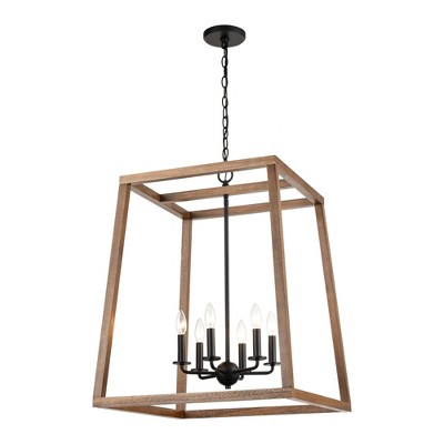 Elk Home Barrow 6 - Light Chandelier in  Birchwood/Matte Black