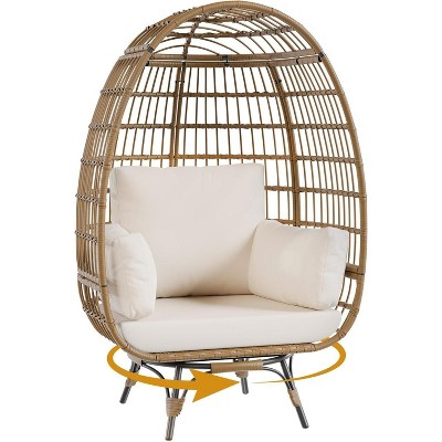 black steel frame + brown rattan + beige cushion
