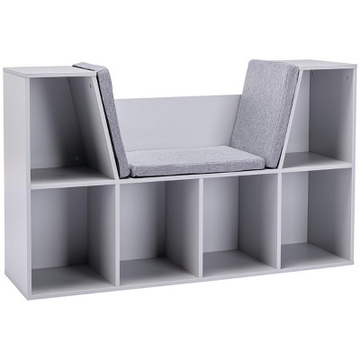 INFURNIC Decorative Bookshelf 6 Cubby Kids Bookcase with Reading Nook and Cushioned Seat, Gray, 40.5"*11.75"*23.5"
