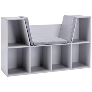 INFURNIC Decorative Bookshelf 6 Cubby Kids Bookcase with Reading Nook and Cushioned Seat, Gray, 40.5"*11.75"*23.5" - 1 of 4