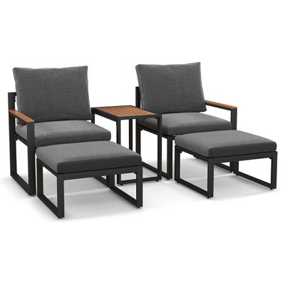 Tangkula Set of 5 Furniture Set Aluminum Frame Weatherproof Outdoor Conversation Set w/ Soft Cushions Space Saving Design Aluminum Frame