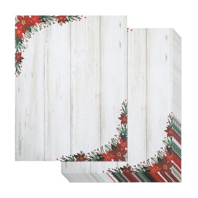 Pipilo Press 100 Sheets Christmas Stationery Paper for Writing Letters, Invitations, Poinsettia, 8.5x11 in