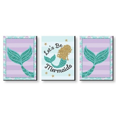 Big Dot of Happiness Let's Be Mermaids - Baby Girl Nursery Wall Art, Kids Room Decor & Home Decor - Gift Ideas - 7.5 x 10 inches - Set of 3 Prints