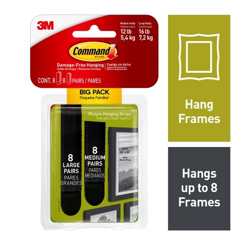  Command Picture Hanging Strips Value Pack 4WLGL, Large, Black,  8-Pairs : Industrial & Scientific