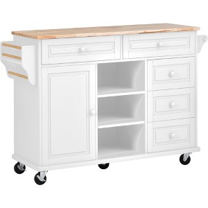 Bella Depot 53" Rolling Kitchen Island with Rubber Wood Top and 5 Drawers - 1 of 4