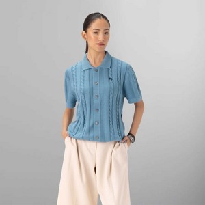 Members Only Women's Cable Knit Vintage Short Sleeve Polo Cardigan Sweater - 1 of 4