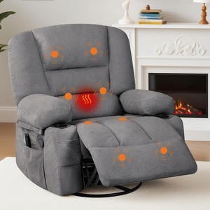 Swivel Rocking Chair with Massage and Heating,Glider Recliner Chairs with Storage and Cup Holder - 1 of 4