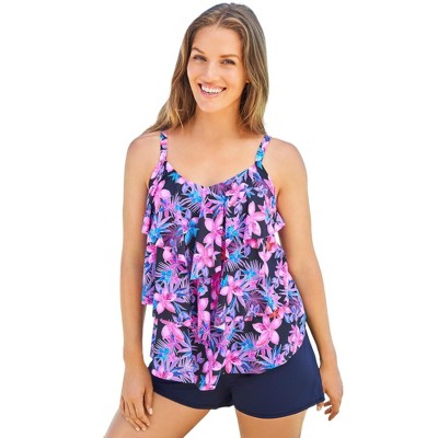 Swim 365 Women's Plus Size Longer-Length Tiered-Ruffle Tankini Top