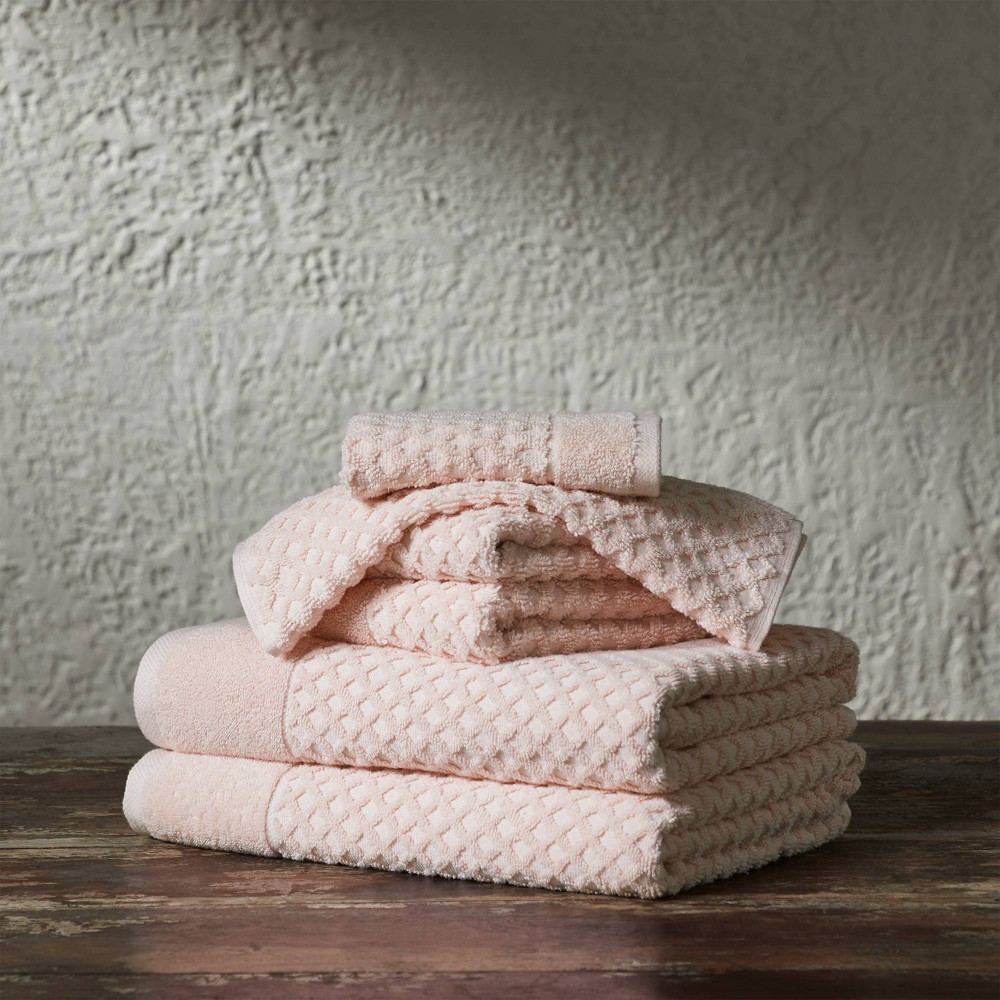 Photos - Towel 6pc Cotton Diamond Textured Assorted Bath  Set Blush - Isla Jade