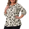 Women's Plus Size Keyhole Floral Pleated Long Sleeve Flowy Casual Tunic Blouse - Agnes Orinda - 2 of 4