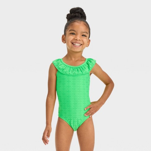 Baby Girls Solid Ruffle One Piece Swimsuit Cat Jack Green 12m Target