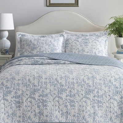 King Size Blue Cotton Reversible Quilt Set