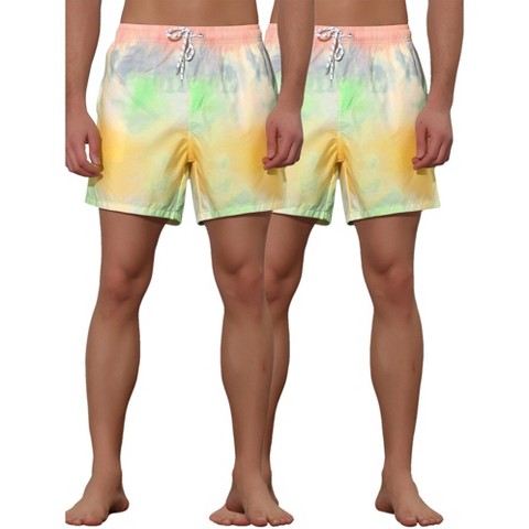 Lars Amadeus Men's Color Block Printed Elastic Waistband Vacation Swim Trunks 2 Pack Yellow 28