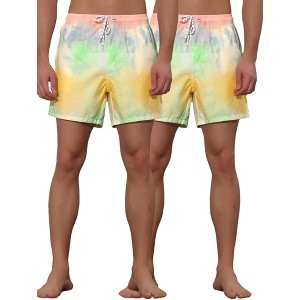 Lars Amadeus Men's Color Block Printed Elastic Waistband Vacation Swim Trunks 2 Pack - 1 of 4