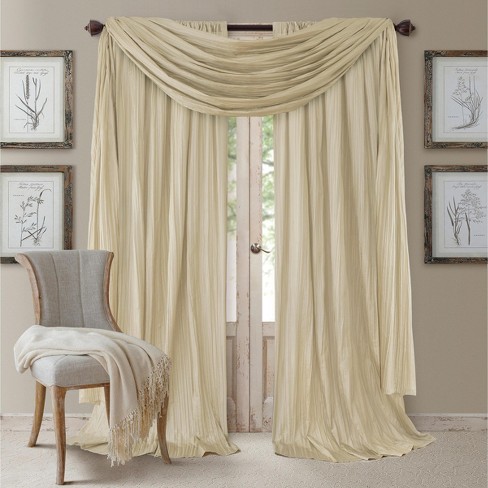 Athena Faux Silk Window Curtain And Scarf Set 52 X 84 Ivory