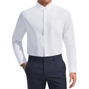 INSPIRE CHIC Men's Long Sleeve Button Down Collar Regular Fit Business Oxford Dress Shirt - 1 of 4
