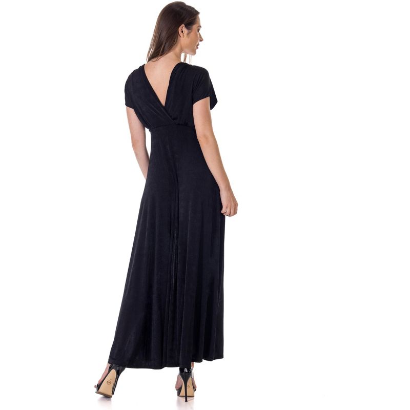 24seven Comfort Apparel Womens Flutter Sleeve Metallic Knit Maxi Dress Front Slit Empire Waist, 3 of 9