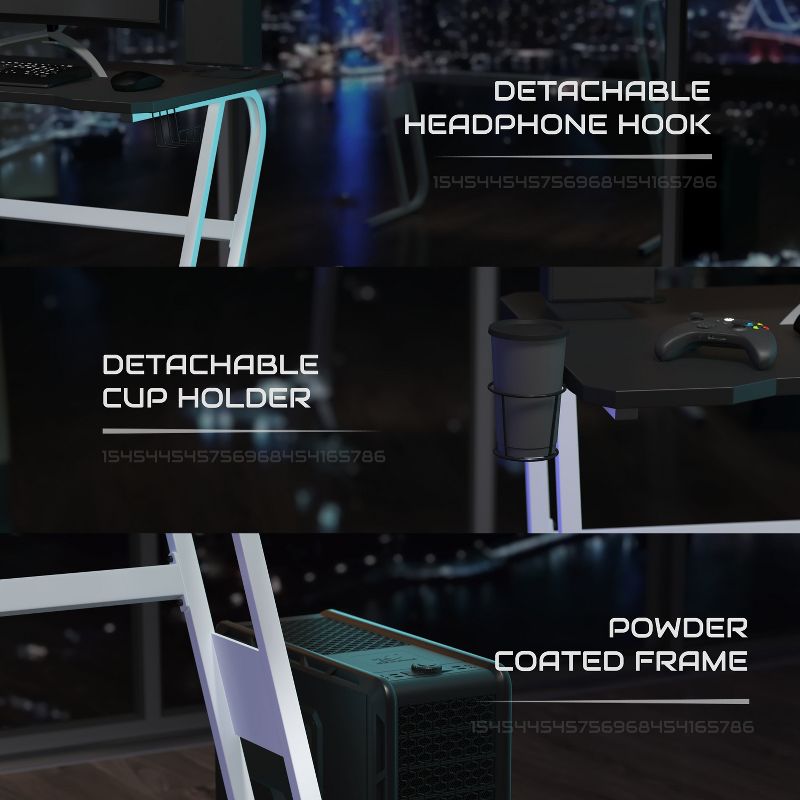 BlackArc Gaming Desk - Laminate Top - "S" Shaped Steel Frame - Detachable Cupholder/Headphone Hook-2 Cable Management Holes, 4 of 11