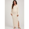 PinkBlush Cream Ribbed Side Slit Maternity Maxi Dress - 2 of 4