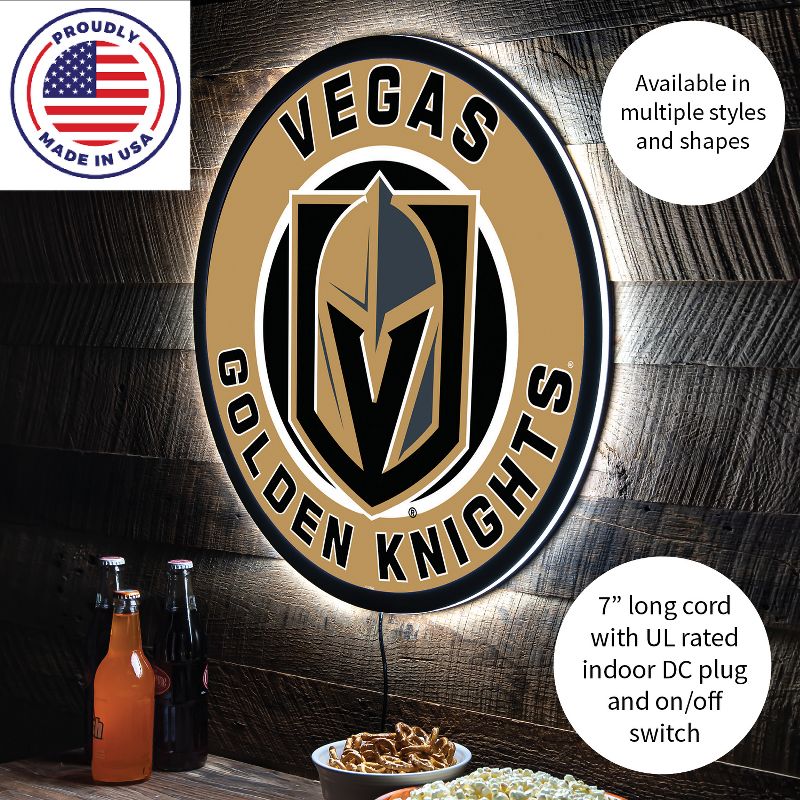 Evergreen Ultra-Thin Edgelight LED Wall Decor, Round, Vegas Golden Knights- 23 x 23 Inches Made In USA, 5 of 7