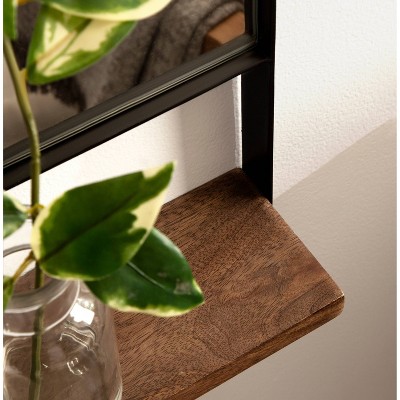 Chadwin Natural Black 20" x 34" Arched Wall Mirror with Mango Wood Shelf