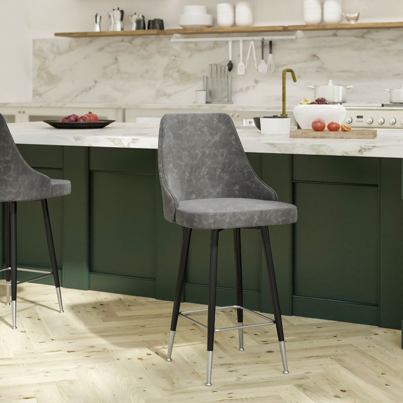 Emma and Oliver Modern Upholstered Dining Stools with Chrome Accented Metal Frames and Footrests, 3 of 13