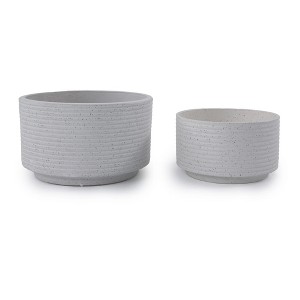 NAYSAYE Planter Set of 2 Ceramic Flowerpot Ribbed Texture for Indoor Outdoor Garden, Milk White, 11.42"*11.42"*6.7" - 1 of 4