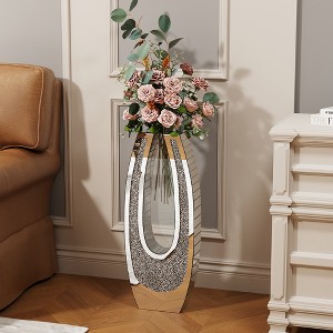 ORRD 24.01" U-Shaped Floor Vase, Shattered Diamond Mirror Surface, Silver Tall Glass Vase for Living Room Corner Hallway - 1 of 4