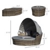 4-Piece Round Convertible Daybed with Cushions, Outdoor PE Rattan Patio Wicker Sofa Set, Sunbed with Adjustable Sun Canopy, Sectional Sofa, 2 Chairs - 3 of 4
