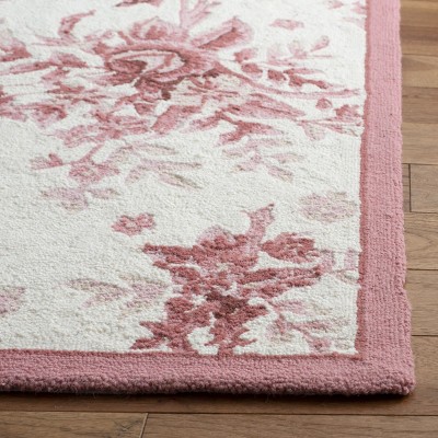 Ivory and Rose Floral Wool 6' x 9' Hand-Hooked Rug