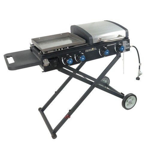Razor Griddle 37 Inch Outdoor Steel 4 Burner Propane Gas Grill Griddle With  Wheels And Top Cover Lid Folding Shelves For Home Bbq Cooking, Black :  Target