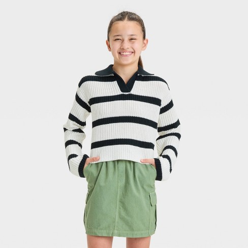 Girls Striped Johnny Collar Sweater Art Class Target