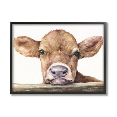 Stupell Industries Cute Baby Cow Animal Watercolor Painting