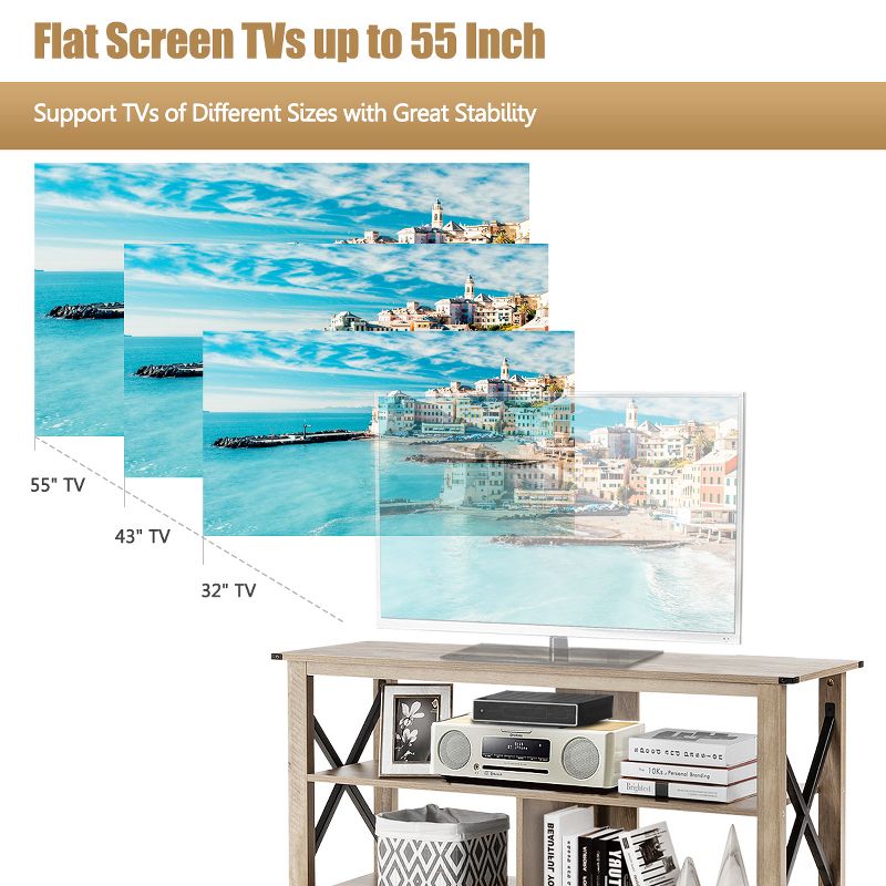 Tangkula 3-Tier Industrial Media Stand TV Stand with Open Shelves for TV's up to 55", 4 of 8