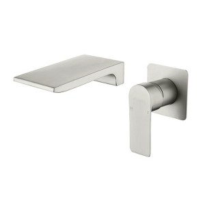 Cobbe Wall-Mounted Faucet Single Handle with Waterfall Spout 2-Hole Installation Bathroom Sink Faucet Brushed Nickel - 1 of 4