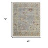 Blue Taupe And Gray Wool Floral Hand Knotted Area Rug With Fringe - 3 of 4