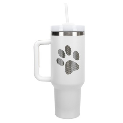 Elanze Designs Duo Diamond Puppy Dog Pawprint Wrap-Around 40 Oz. Stainless Steel Water Bottle Coffee Mug, Spill & Leak Resistant, Travel Tumbler with