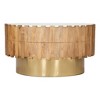 HomeRoots 31" Gold Natural And White Iron Wood And Faux Marble Round Block Coffee Table - 4 of 4