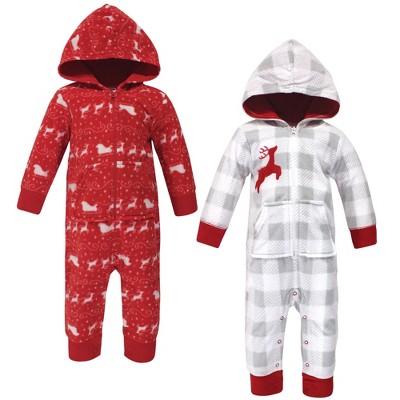 Hudson Baby Infant Fleece Jumpsuits, Coveralls, and Playsuits 2pk, Santas Sleigh