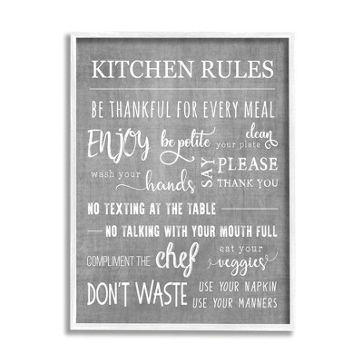 Stupell Industries Kitchen Rules Rustic Grey List Framed Giclee