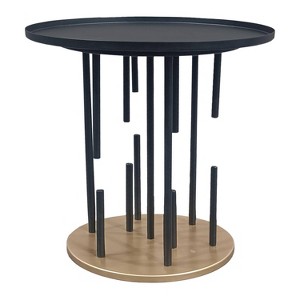 The Urban Port 20" Side End Table Round Matte Black Tray Top Modern Rod Supports with Brass Base Black/Brass - 1 of 4