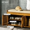 Vynxaria Modern Bamboo Shoe Bench with Storage Cabinets - Brown Entryway Bench with Cushion, 3 Doors - 4 of 4