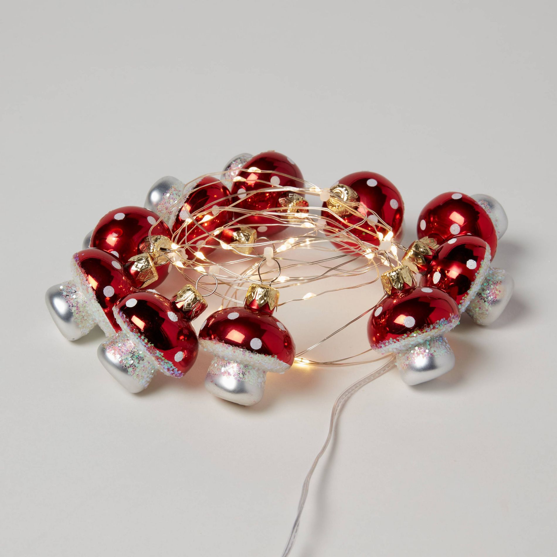 30ct LED Dewdrop with Red Mushrooms Christmas Indoor Novelty String Lights Warm White with Silver Wire - Wondershop™: Fairy Lights