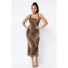 Slickblue Animal Print Midi Dress with Strap Accents & Waist Side Cutouts, Modern Brown Design, S-L - 2 of 4
