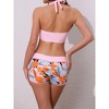 Elerevyo Women's Leaf Print Color Block Bikini Sets, Halter Top Boyshorts Bottom Swimwear Bathing Suits 1 Set - 3 of 4